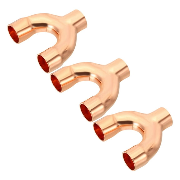 Uxcell 3/8 Inch ID Copper Fitting, 3 Pcs 3 Way Y Type 99.9% Pure Copper Pipe Fitting Welding Connection for HVAC