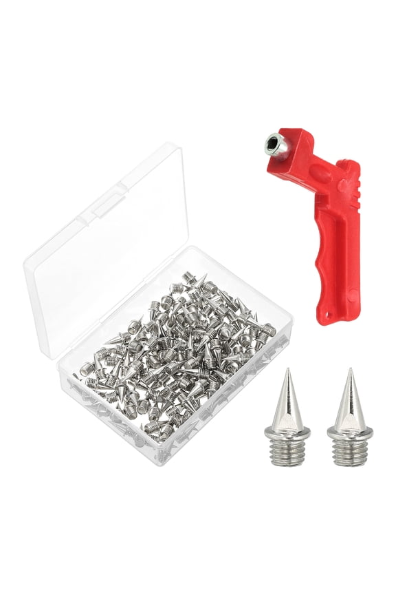 3/8 Inch Steel Track Spikes Sports Shoes Spikes Replacement with Spike Wrench Silver Tone 120Pcs