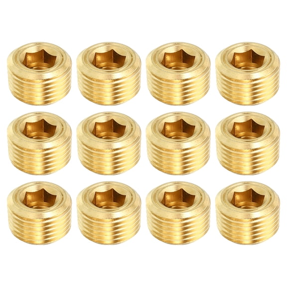 Uxcell 3/8" NPT Brass Hex Countersunk Plugs Counter Sunk Internal Hex Thread Socket Pipe Plugs Male Fittings 12 Pack