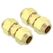 Uxcell 3/8" OD Brass Flare Union Connector, 2 Set Copper Double Pipe Extension Fitting with Nut, 1.37x0.63"