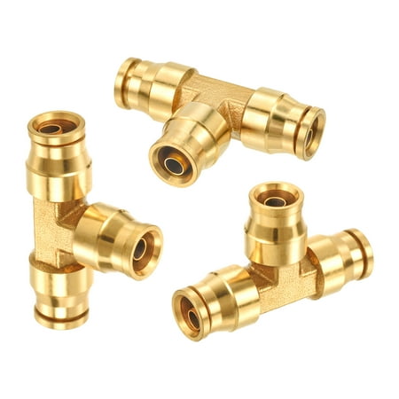 Uxcell 3/8" Tee Union Push to Connect Fittings Brass Air Brake Line Push in Union Fitting 3 Pack