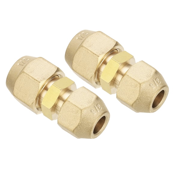 Uxcell 3/8" to 1/2" Pipe Extension Joint Connector, 2pcs Brass Pipe Coupler Adapters with 4pcs Flare Nuts