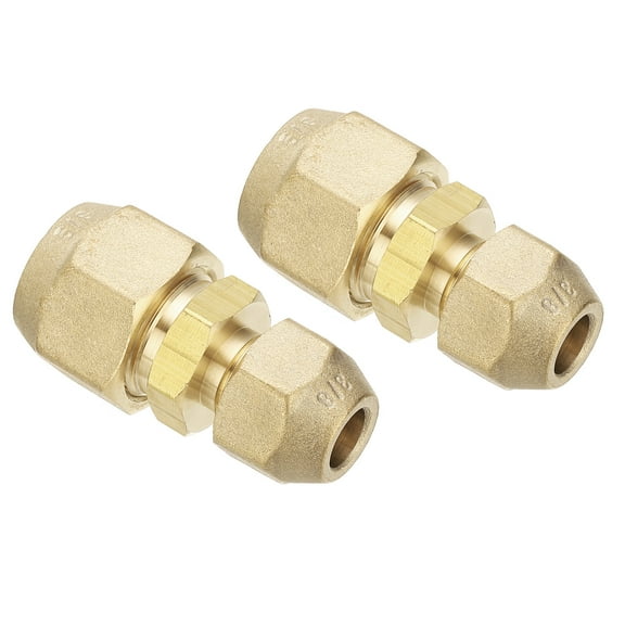 Uxcell 3/8" to 5/8" Pipe Extension Joint Connector, 2pcs Brass Pipe Coupler Adapters with 4pcs Flare Nuts