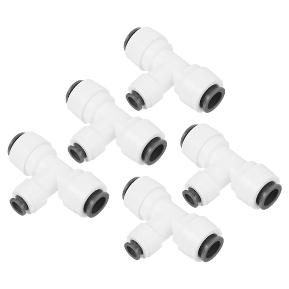 Uxcell 3/8" x 1/4" Push to Connect Tee Fittings 5 Pack T Shape Reducing Water Line Fitting for RO Water System White