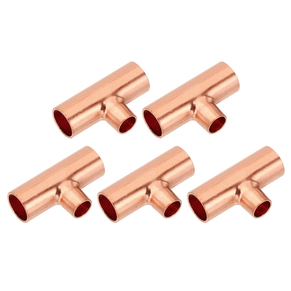 Uxcell 3/8" x 1/4" x 3/8" ID Reducing Tee Copper Fitting, 5pcs Copper Pipe Tube Connector Adapter Reducer