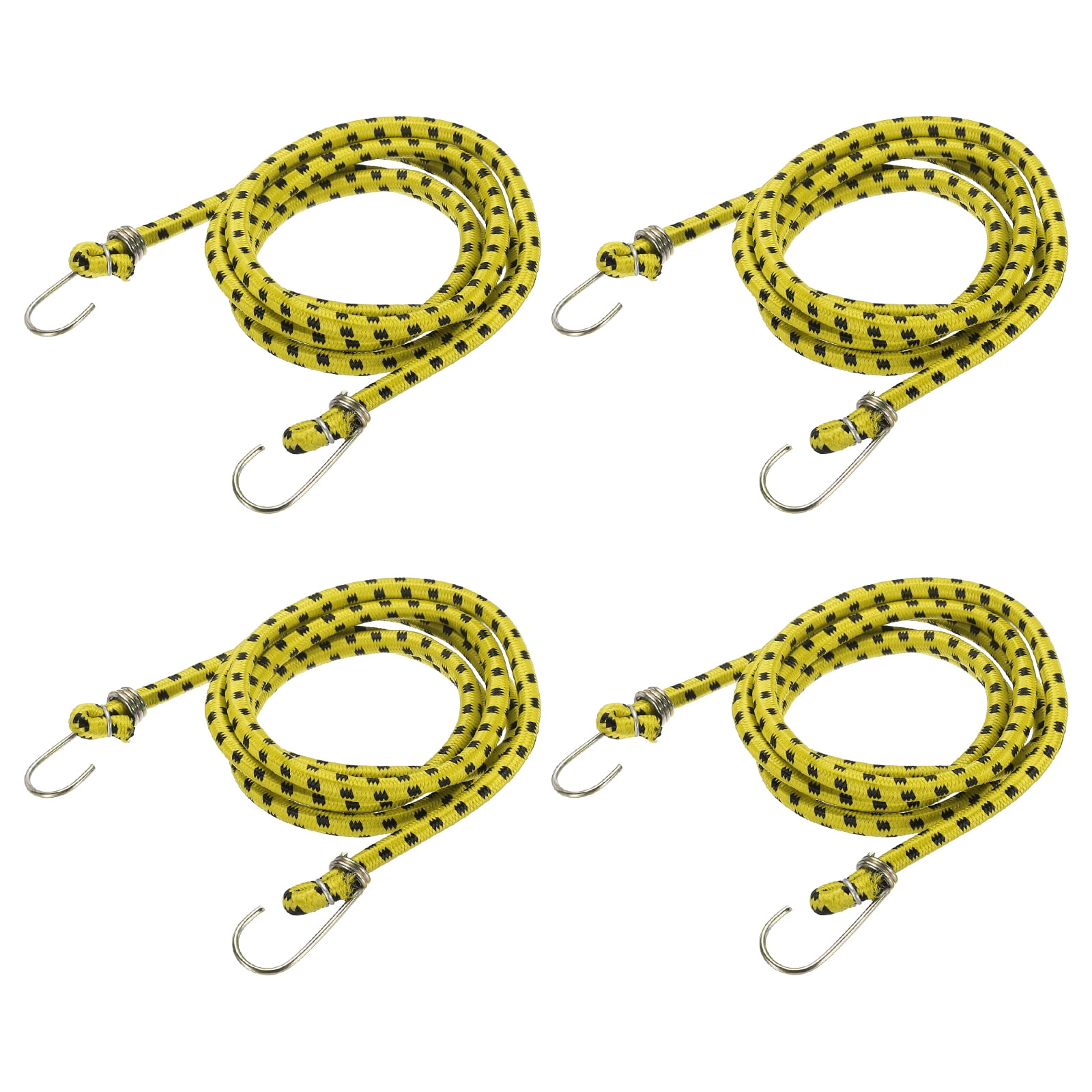 Uxcell 3/8" x 3.3ft Marine Grade Bungee Cord with Hooks, 4Pcs Rubber Heavy Duty Outdoor Elastic Straps Kayak Stretch String Rope for Securing Luggage Moving Cargo, Yellow