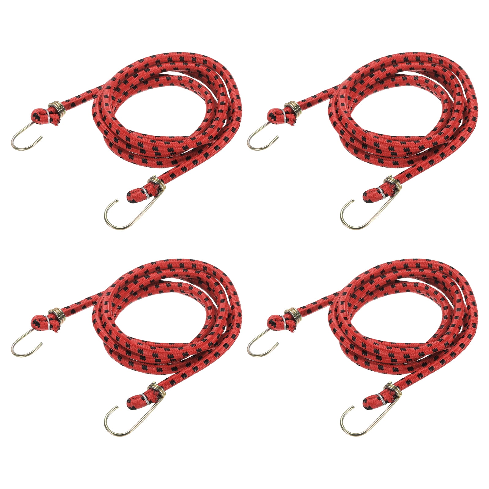 Uxcell 3/8" x 3.3ft Marine Grade Bungee Cord with Hooks, 4Pcs Rubber Heavy Duty Outdoor Elastic Straps Kayak Stretch String Rope for Securing Luggage Moving Cargo, Red