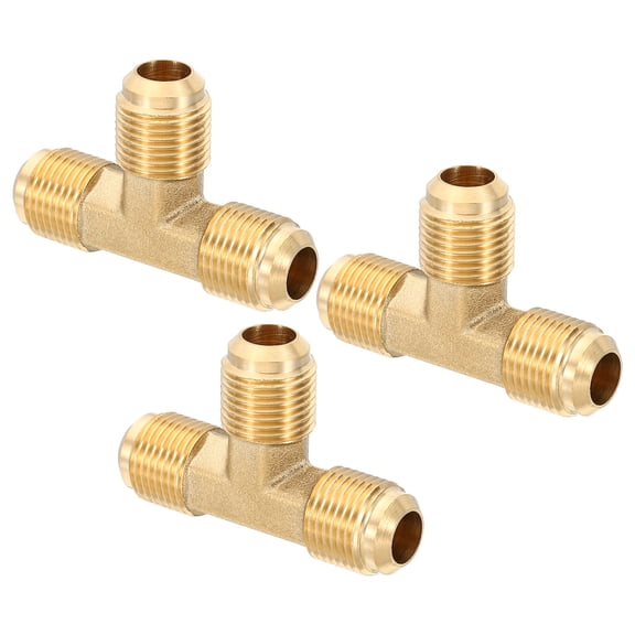Uxcell 3/8" x 3/8" x 3/8" Brass Pipe Fitting, 3Pack Flare Tee Tube Fitting Pipe Adapter