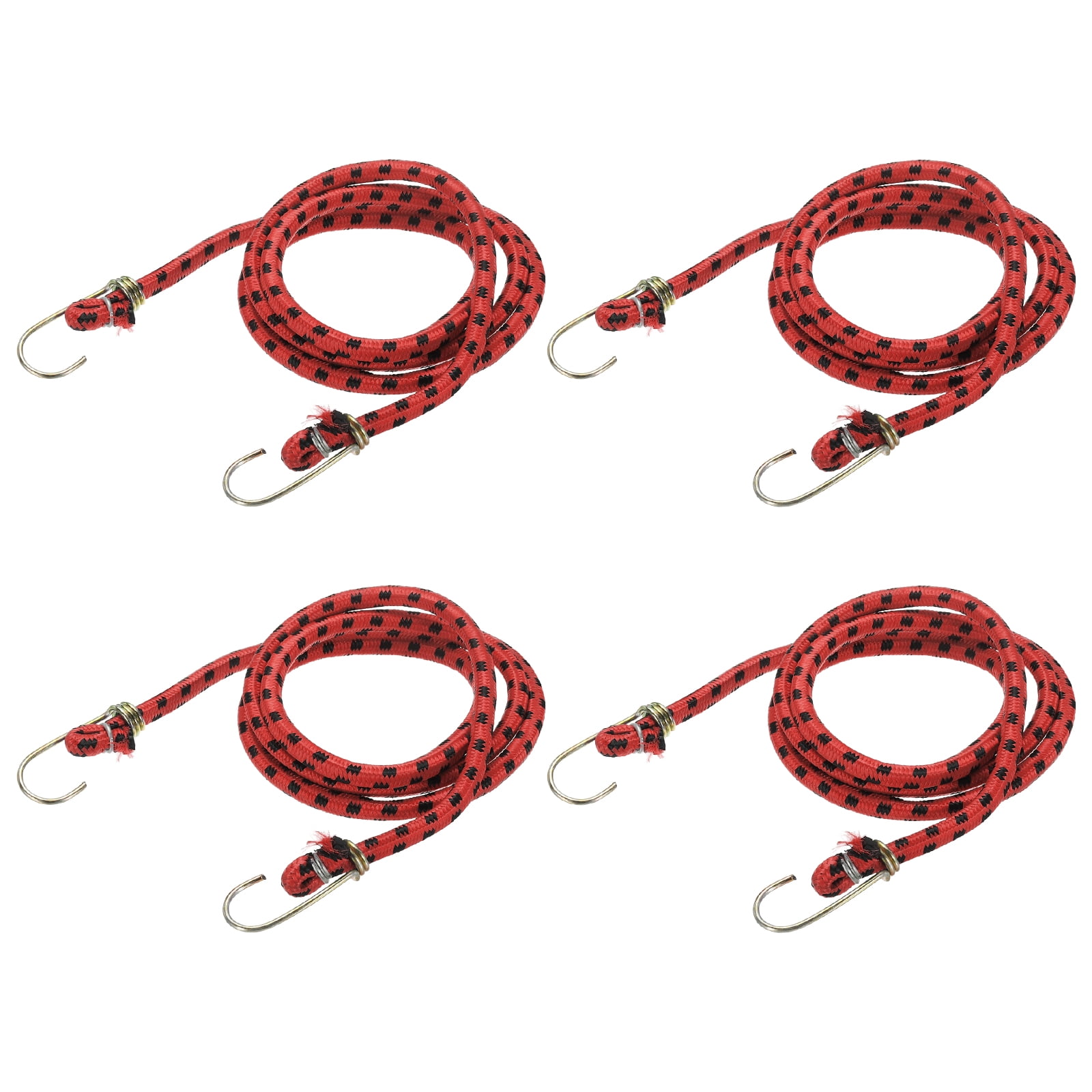 Uxcell 3/8" x 4.9ft Marine Grade Bungee Cord with Hooks, 4Pcs Rubber Heavy Duty Outdoor Elastic Straps Kayak Stretch String Rope for Securing Luggage Moving Cargo, Red