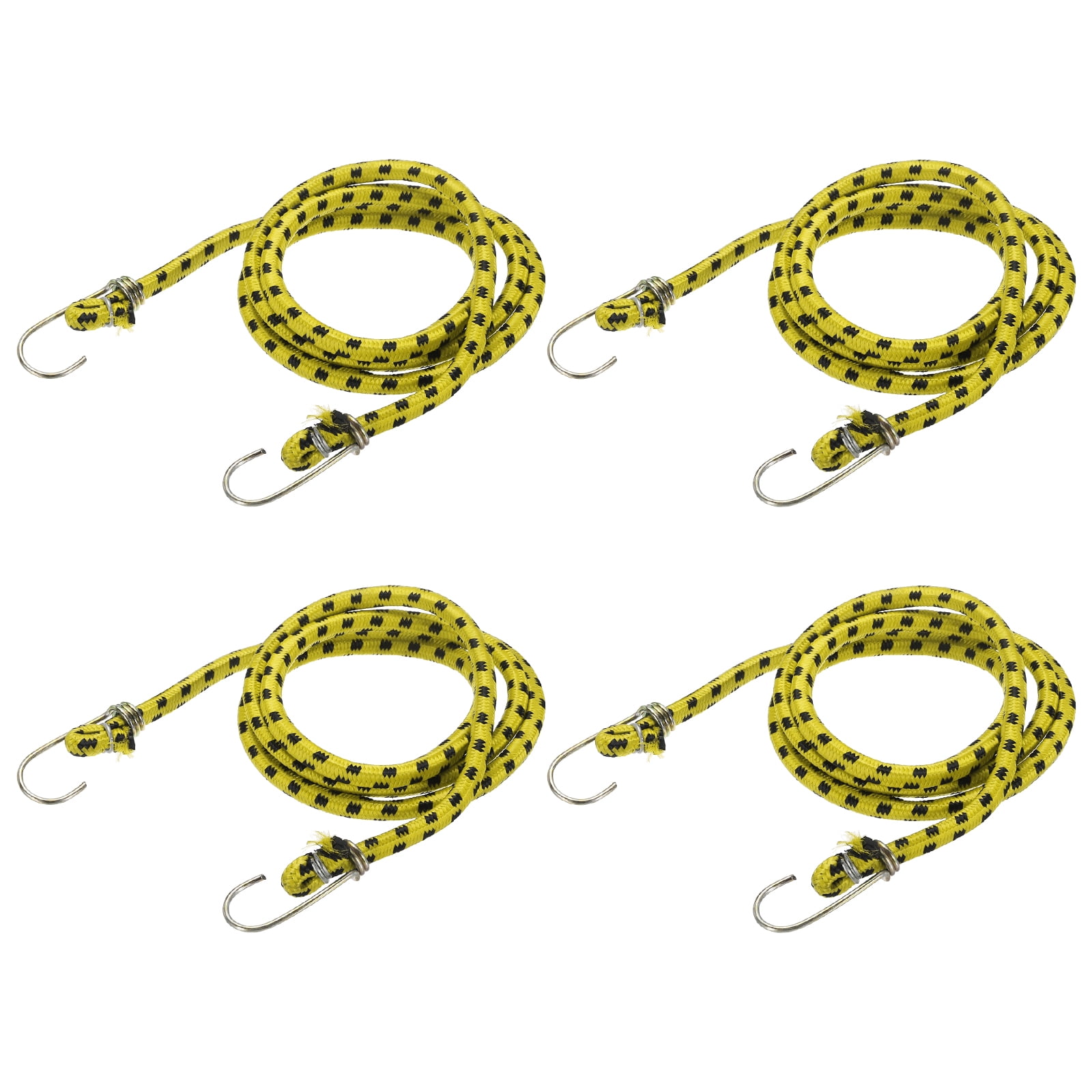 Uxcell 3/8" x 4.9ft Marine Grade Bungee Cord with Hooks, 4Pcs Rubber Heavy Duty Outdoor Elastic Straps Kayak Stretch String Rope for Securing Luggage Moving Cargo, Yellow