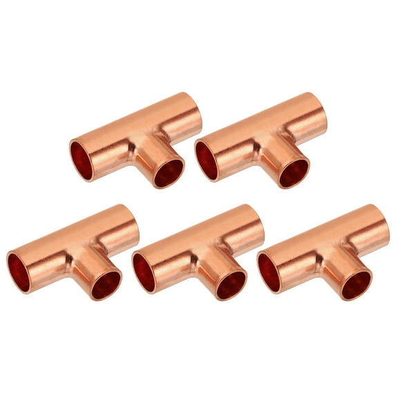 Uxcell 3/8" x 5/16" x 3/8" ID Reducing Tee Copper Fitting, 5pcs Copper Pipe Tube Connector Adapter Reducer