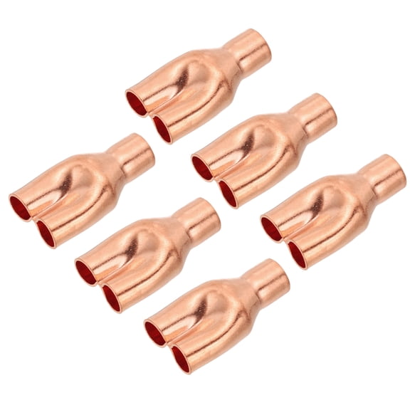 Uxcell 3/8" x 5/16" x 5/16" ID Tee Y Type Copper Fitting, 6 Pcs Welding Joint Split Union or HVAC Air Conditioning