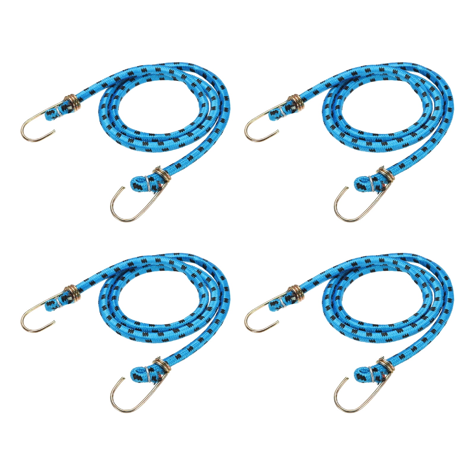 Uxcell 3/8" x 6.6ft Marine Grade Bungee Cord with Hooks, 4Pcs Rubber Heavy Duty Outdoor Elastic Straps Kayak Stretch String Rope for Securing Luggage Moving Cargo, Blue