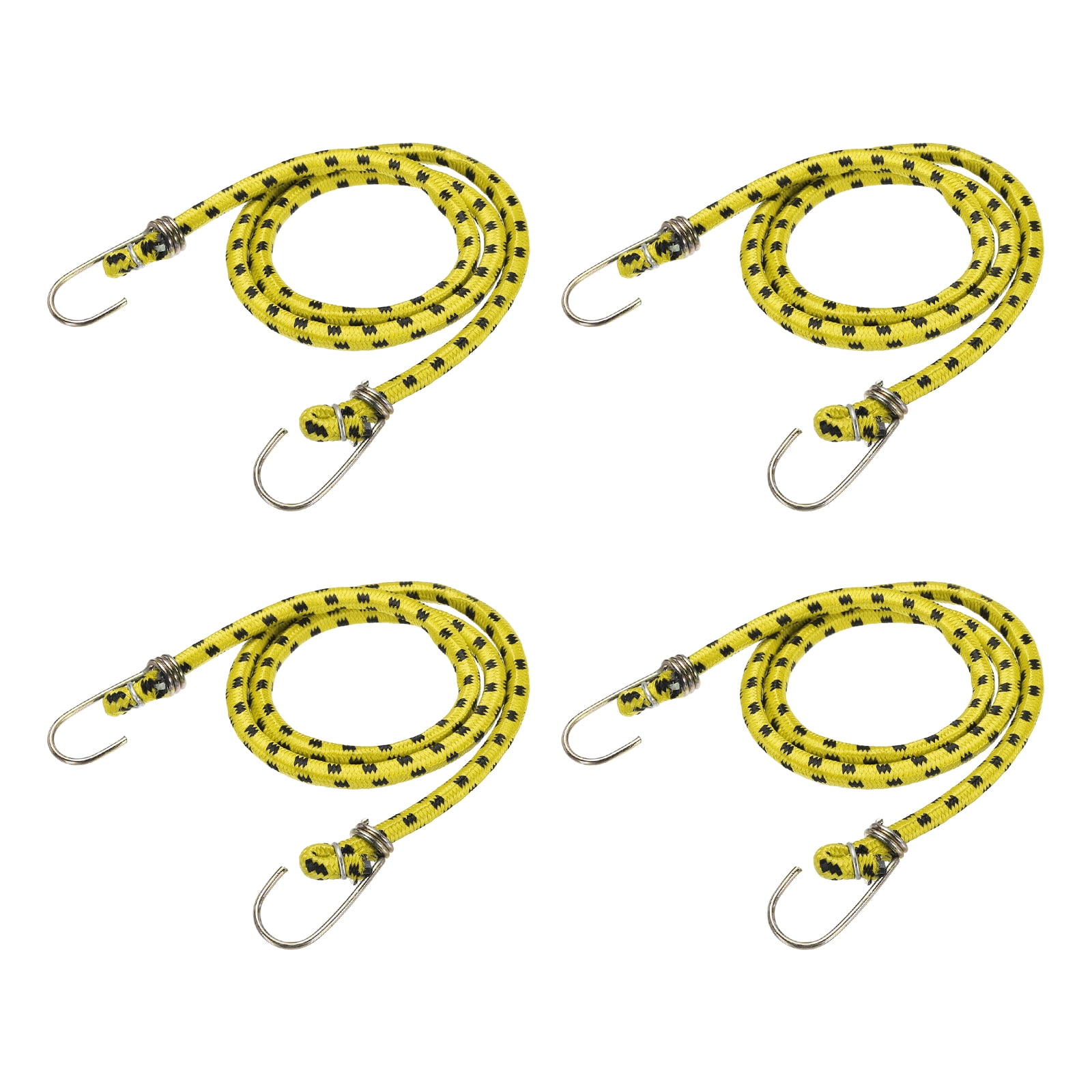Uxcell 3/8" x 6.6ft Marine Grade Bungee Cord with Hooks, 4Pcs Rubber Heavy Duty Outdoor Elastic Straps Kayak Stretch String Rope for Securing Luggage Moving Cargo, Yellow