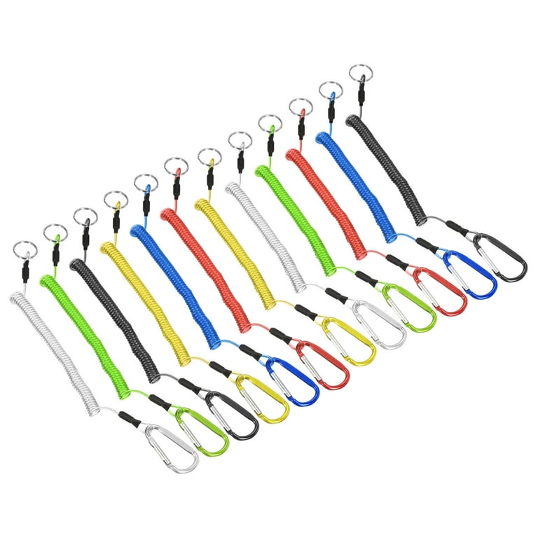 Uxcell 3.9/4.9ft Fishing Tool Spiral Lanyard Cord with Metal Clip Keyring,  6 Colors 1 Set/12Pcs 