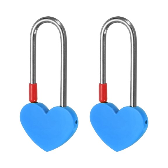 Uxcell 3.9" 98mm Love Heart Lock, Keyless Love Padlock Deep Blue 2 Pcs Heart Shaped Padlock with Safety Stopper Zinc Alloy One-Time for Wedding Anniversary Fence Bridge Wishing Tree Romantic Decor
