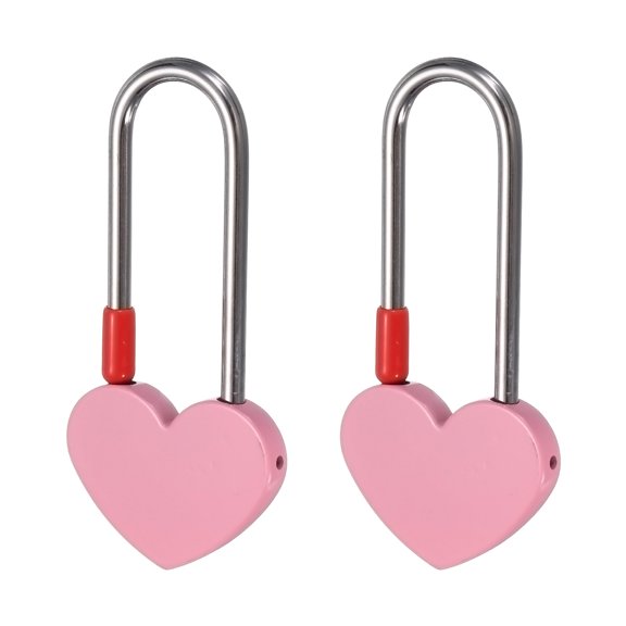 Uxcell 3.9" 98mm Love Heart Lock, Keyless Love Padlock Pink 2 Pcs Heart Shaped Padlock with Safety Stopper Zinc Alloy One-Time for Wedding Anniversary Fence Bridge Wishing Tree Romantic Decor