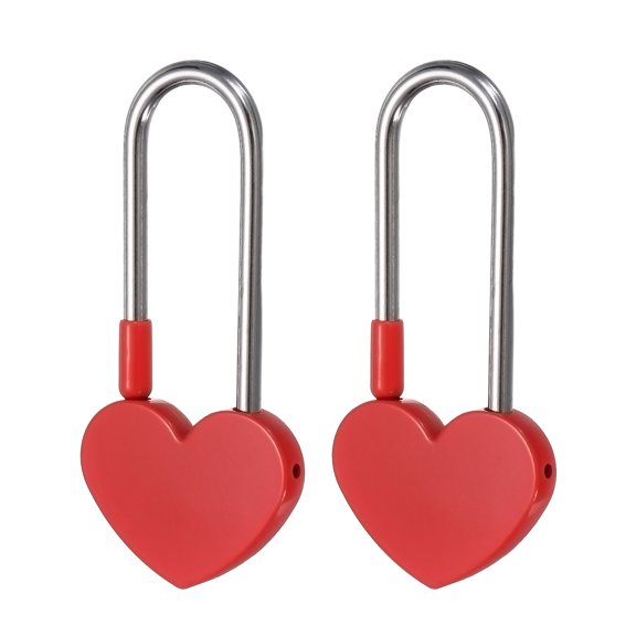 Uxcell 3.9" 98mm Love Heart Lock, Keyless Love Padlock Red 2 Pcs Heart Shaped Padlock with Safety Stopper Zinc Alloy One-Time for Wedding Anniversary Fence Bridge Wishing Tree Romantic Decor