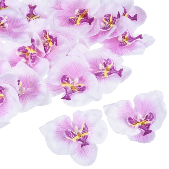 Uxcell 3.9" Artificial Silk Phalaenopsis Orchid Flower Heads for DIY Wedding Decor, White Purple 20 Pack