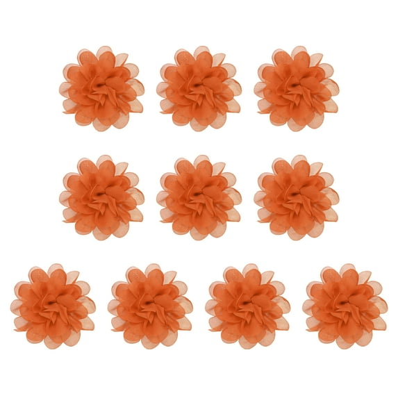 Uxcell 3.9" Chiffon Flowers Mesh Fabric Flowers Sewing Fabric Appliques Orange 10 Pcs