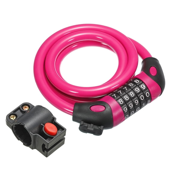 Uxcell 3.9 Feet Combination Bicycle Lock, 5 Digit Steel Cable Long Coiled Resettable Combination Code Lock, Rose Red