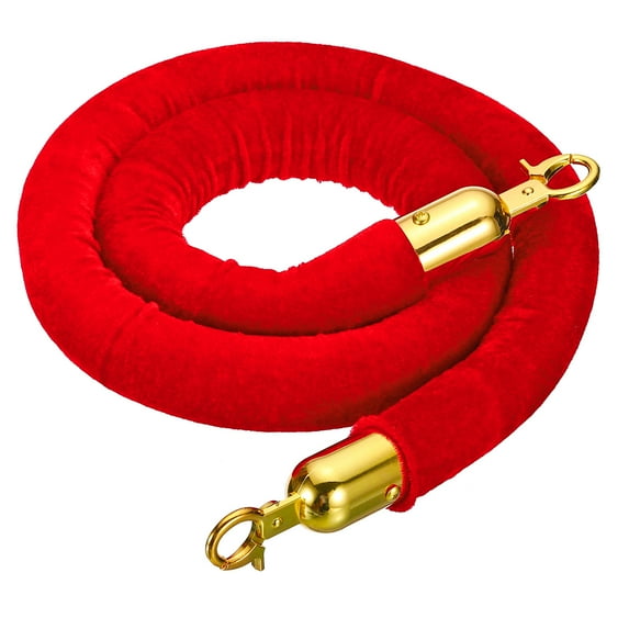 Uxcell 3.9 Feet Dark Red Velvet Stanchion Rope, Crowd Control Barrier Rope with Snap Hook, Golden