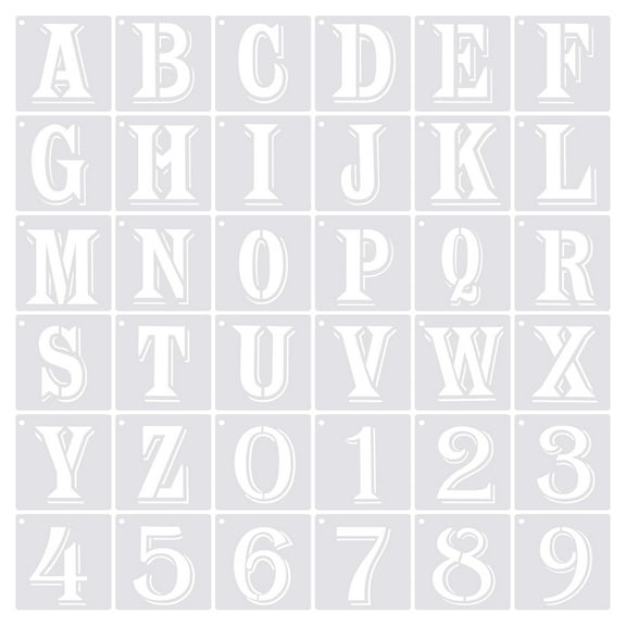 Uxcell 3.9 Inch Letter Number Stencils 5" Width Alphabet Numbers Templates Set with Ring Shadow, White 36 Pack