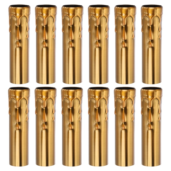 Uxcell 3.94" Tall Candle Covers Sleeves, 12 Pcs Metal E14 Chandelier Socket Sleeves with Dripping Candelabra Base Accessories Bulb Light Base Holder for Lighting Lamps DIY, Gold Bronze