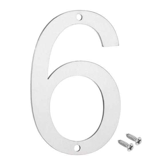 Uxcell 3.94" x 2.48" x 0.08" House Number Polishing for Door Mailbox(Number 6) 304 Stainless Steel Silver Tone 1pack