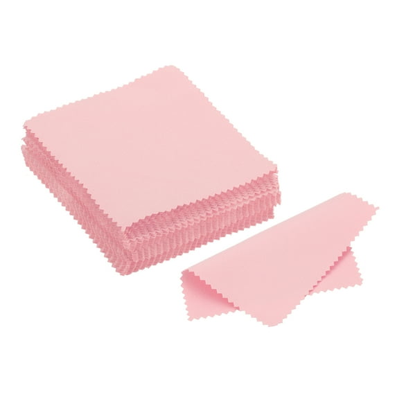 Uxcell 3.94x3.94" Jewelry Cleaning Cloth, 100Pcs Double-Sided Microfiber Polishing Cloth Pink