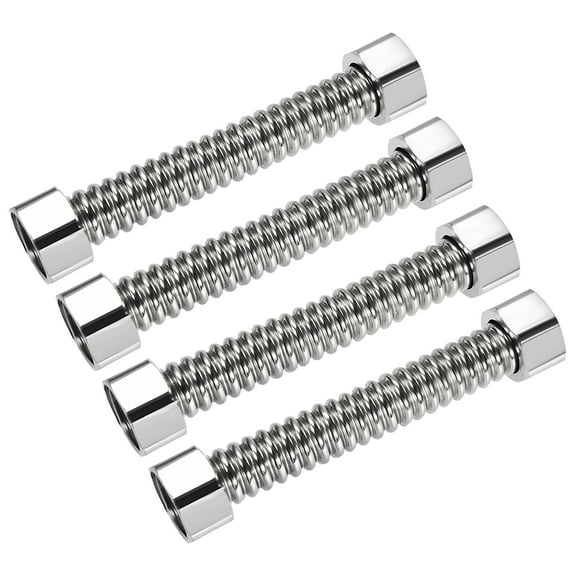 Uxcell 3.9inch Stainless Steel Corrugated Flexible Water Line G1/2 Female Thread Connector with Washer 4 Pack