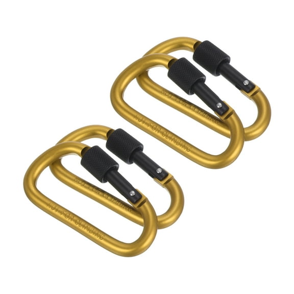 Uxcell 4 Pack Locking Hook 3" Aluminum D Ring Shape Clip Screw Gate Lock Quick Link for Keychain Outdoor Camping Hiking Gold