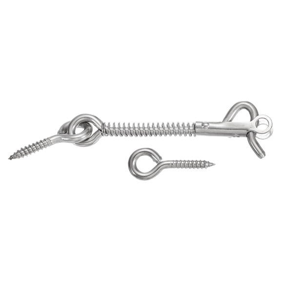 Uxcell 3" Cabin Hook Eye Latch, 304 Stainless Steel Spring Hook and Eye Safety Latch with Mounting Screw for Wood Window Door and Cabinets