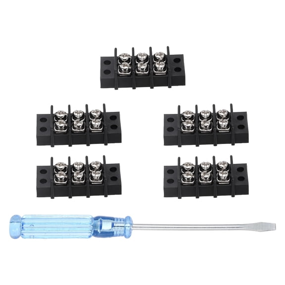 Uxcell 3 Circuits Screw Terminal Blocks, 300V 20A 9.5mm Pitch 3 Positions Dual Rows Terminal Strip with Flat Head Screwdriver for Electrical Wire Connecting, Pack of 5