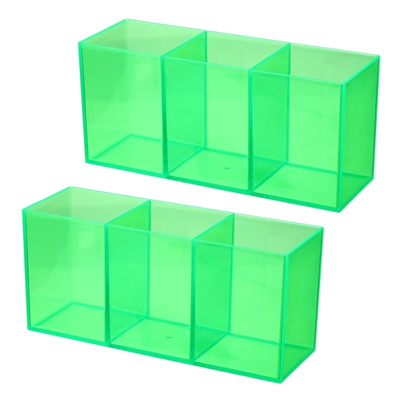 Uxcell 3 Compartments Clear Acrylic Pen Holder Pencil Holder Pen Organizer Pencil Cup Square, Green 2 Pack