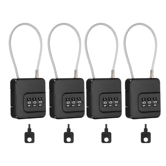 Uxcell 3-Digit Combination Lock, [Black] 4pcs Cable Luggage Lock, Small Combination Padlock for Gym Locker Suitcase Cabinet Backpack Bag
