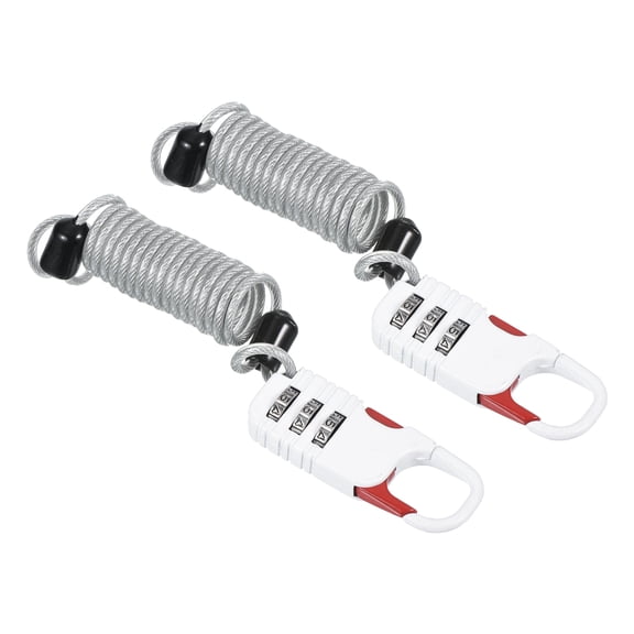 Uxcell 3 Digit Combination Lock with 3.3Ft Security Spring Cable Bike Helmet Padlock, White 2 Pack