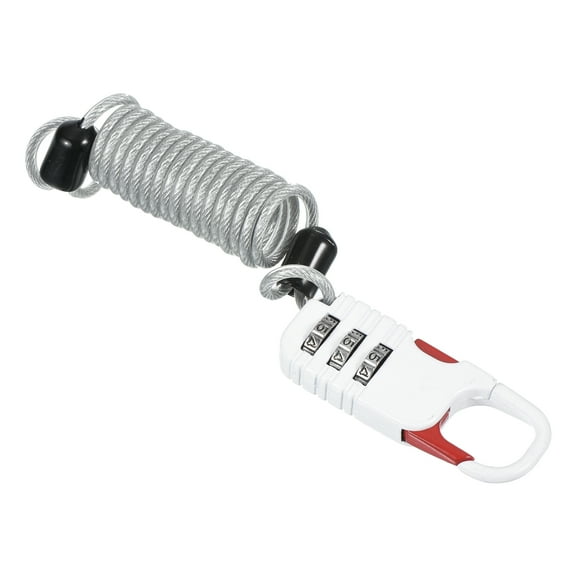 Uxcell 3 Digit Combination Lock with 3.3Ft Security Spring Cable Bike Helmet Padlock, White