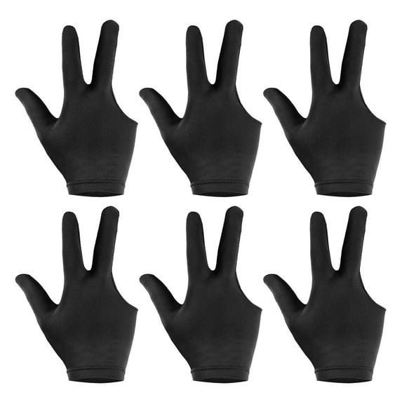 Uxcell 3 Fingers Pool Gloves, 6Pcs Breathable Billiards Snooker Shooter Cue Glove for Left Right Hand Men/Women, Black