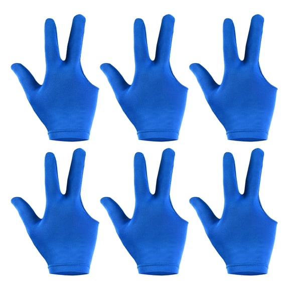Uxcell 3 Fingers Pool Gloves, 6 Pcs Breathable Billiards Snooker Shooter Cue Glove for Left Right Hand Men/Women, Blue