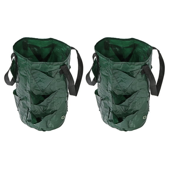 Uxcell 3 Gallon Hanging PE Strawberry Grow Bag with 10 Side Planting Pockets Dark Green 2Pack