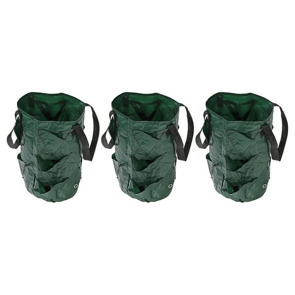 Uxcell 3 Gallon Hanging PE Strawberry Grow Bag with 10 Side Planting Pockets Dark Green 3Pack