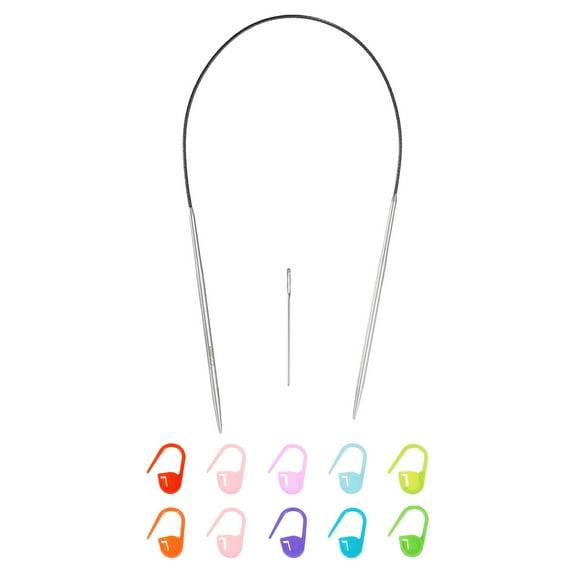 Uxcell 3 Gauge Knitting Circular Needle 16 Inch Metal Round Stainless Steel Needle with Large Eye Sewing & Stitch Markers