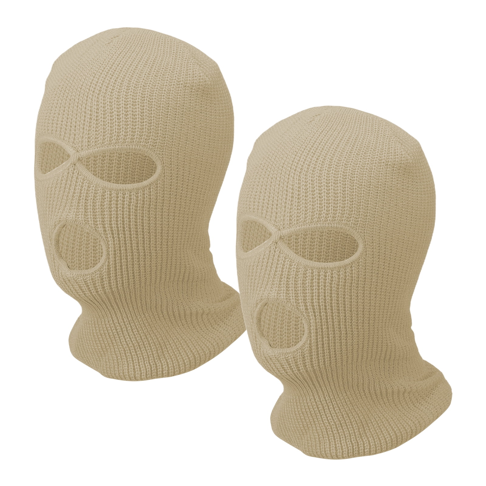 Uxcell 3-Hole Full Face Mask Cover, Ski Mask Knitted Warm Knit Cover Winter Balaclava Face Mask Cap Ski Polyester& 2 Pcs& Beige -Fitting for ( Men/Women/Winter Outdoor Sports/Skiing)