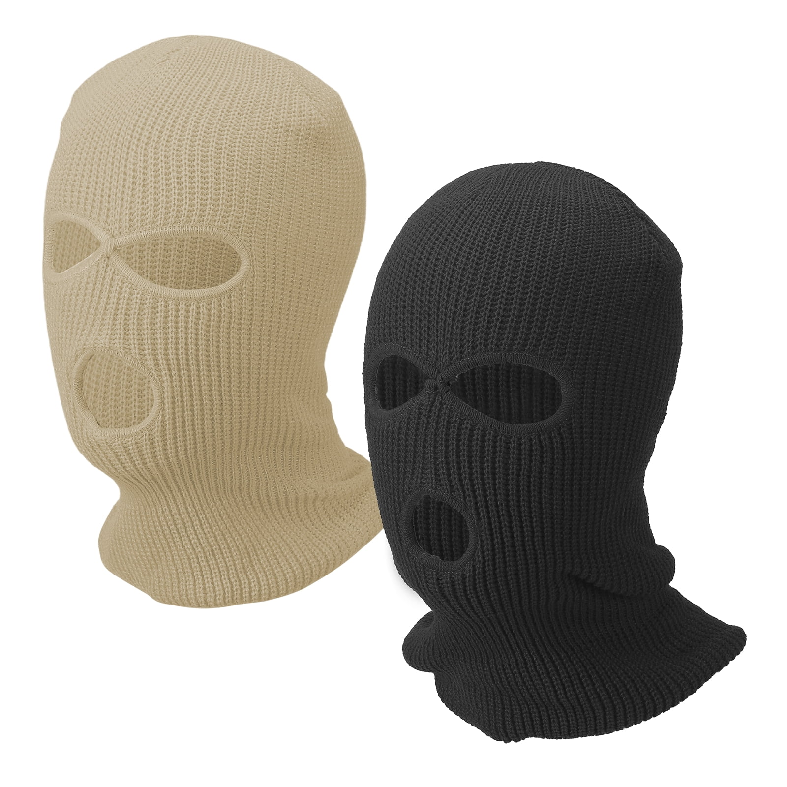 Uxcell 3-Hole Full Face Mask Cover, Ski Mask Knitted Warm Knit Cover Winter Balaclava Face Mask Cap Ski Polyester& 2 Pcs& Black/Beige -Fitting for(Men/Women/Winter Outdoor Sports/Skiing)