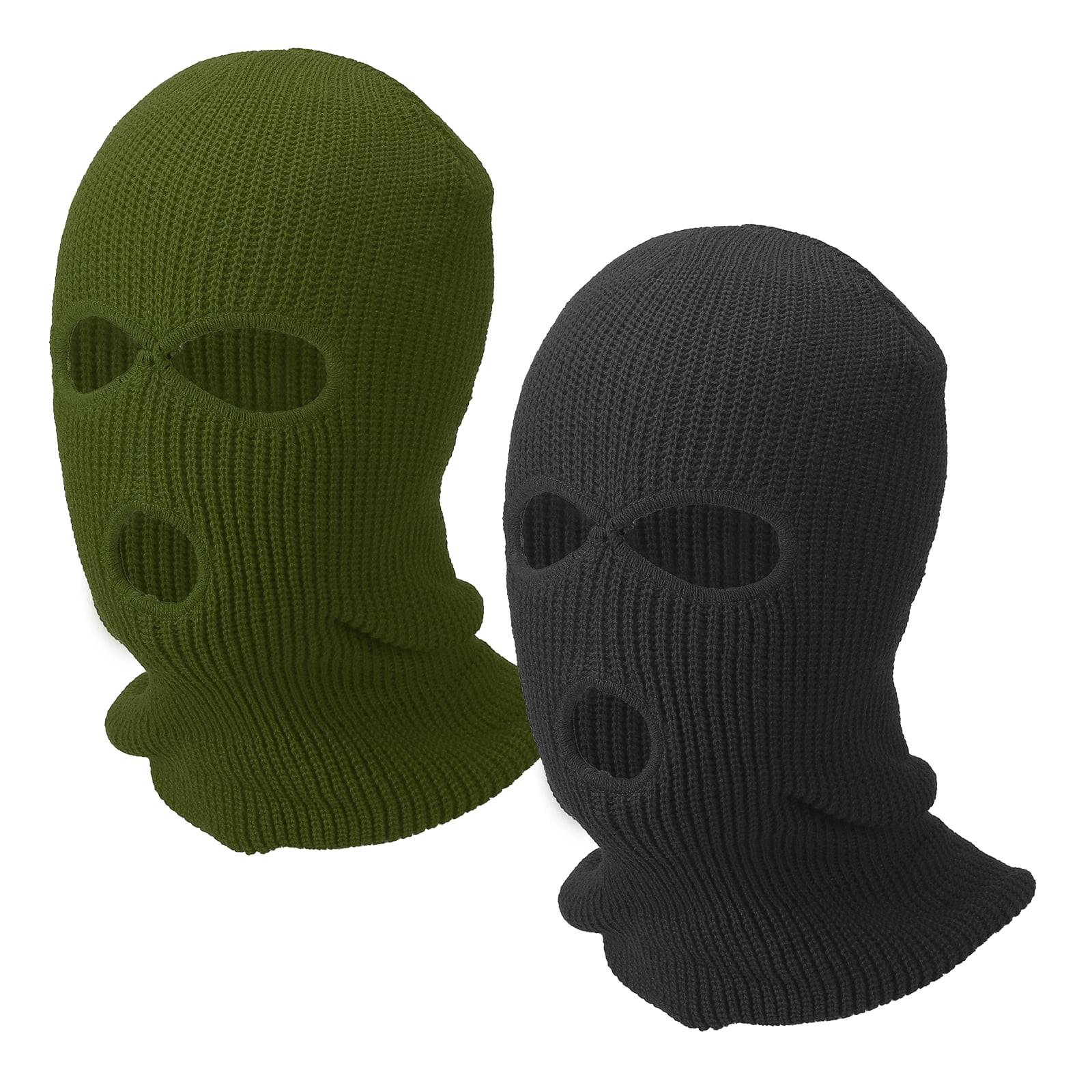 Uxcell 3-Hole Full Face Mask Cover, Ski Mask Knitted Warm Knit Cover Winter Balaclava Face Mask Cap Ski Polyester& 2 Pcs& Black/Dark Green -Fitting for ( Men/Women/Ourdoor Sports/Skiing)