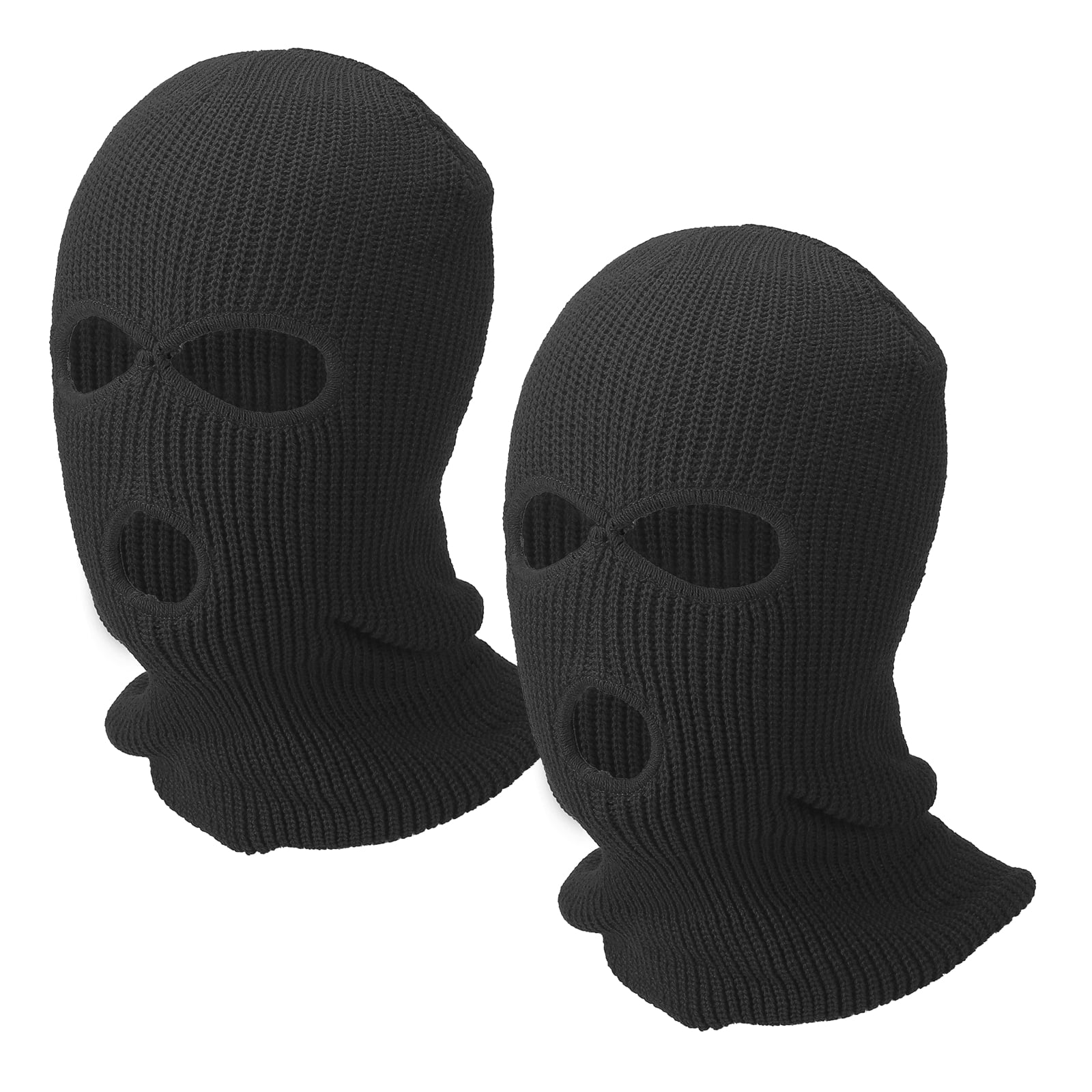 Uxcell 3-Hole Full Face Mask Cover, Ski Mask Knitted Warm Knit Cover Winter Balaclava Face Mask Cap Ski Polyester& 2 Pcs& Black -Fitting for ( Men/Women/Winter Outdoor Sports/Skiing)