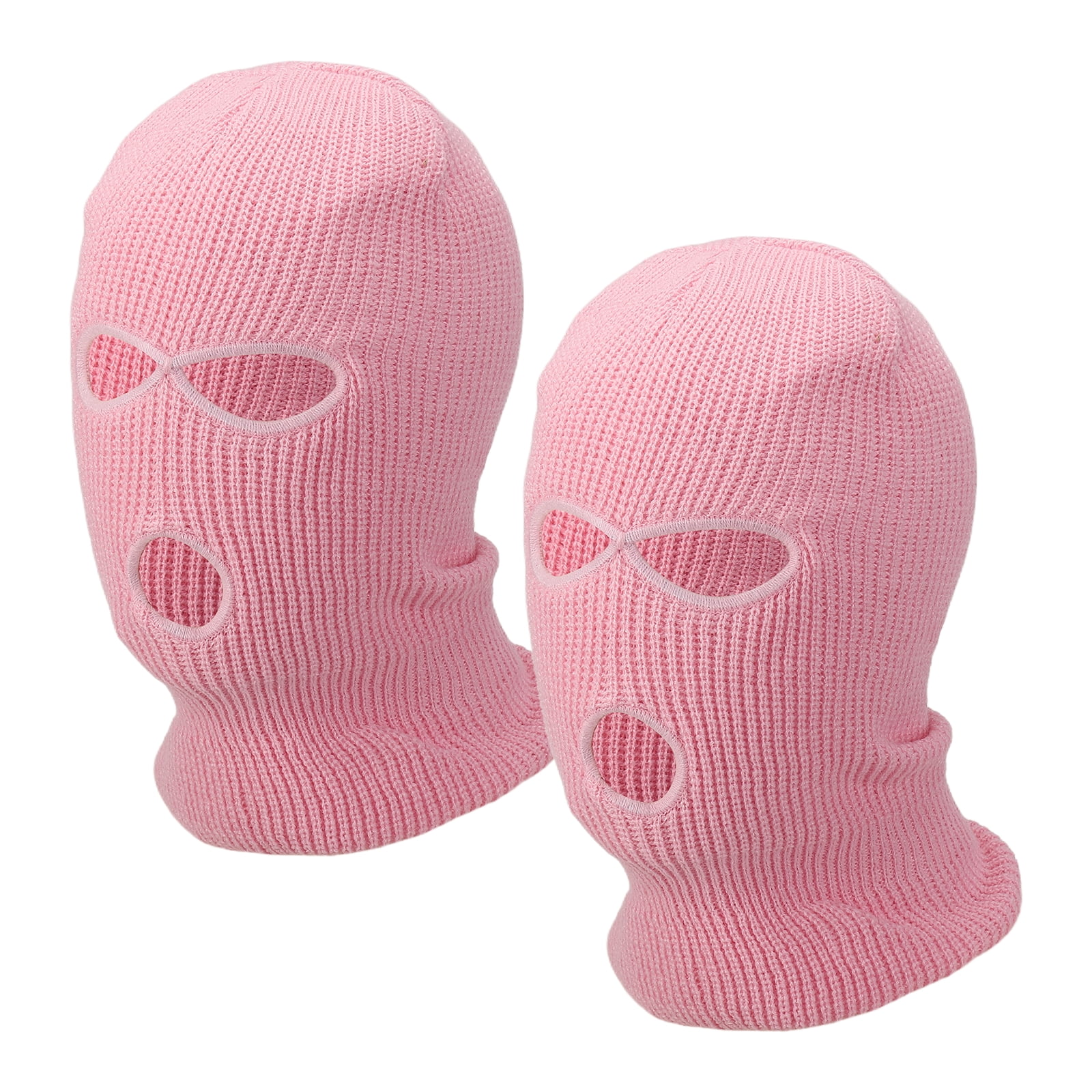 Uxcell 3-Hole Full Face Mask Cover, Ski Mask Knitted Warm Knit Cover Winter Balaclava Face Mask Cap Ski Polyester& 2 Pcs& Light Pink -Fitting for ( Men/Women/Winter Outdoor Sports/Skiing)