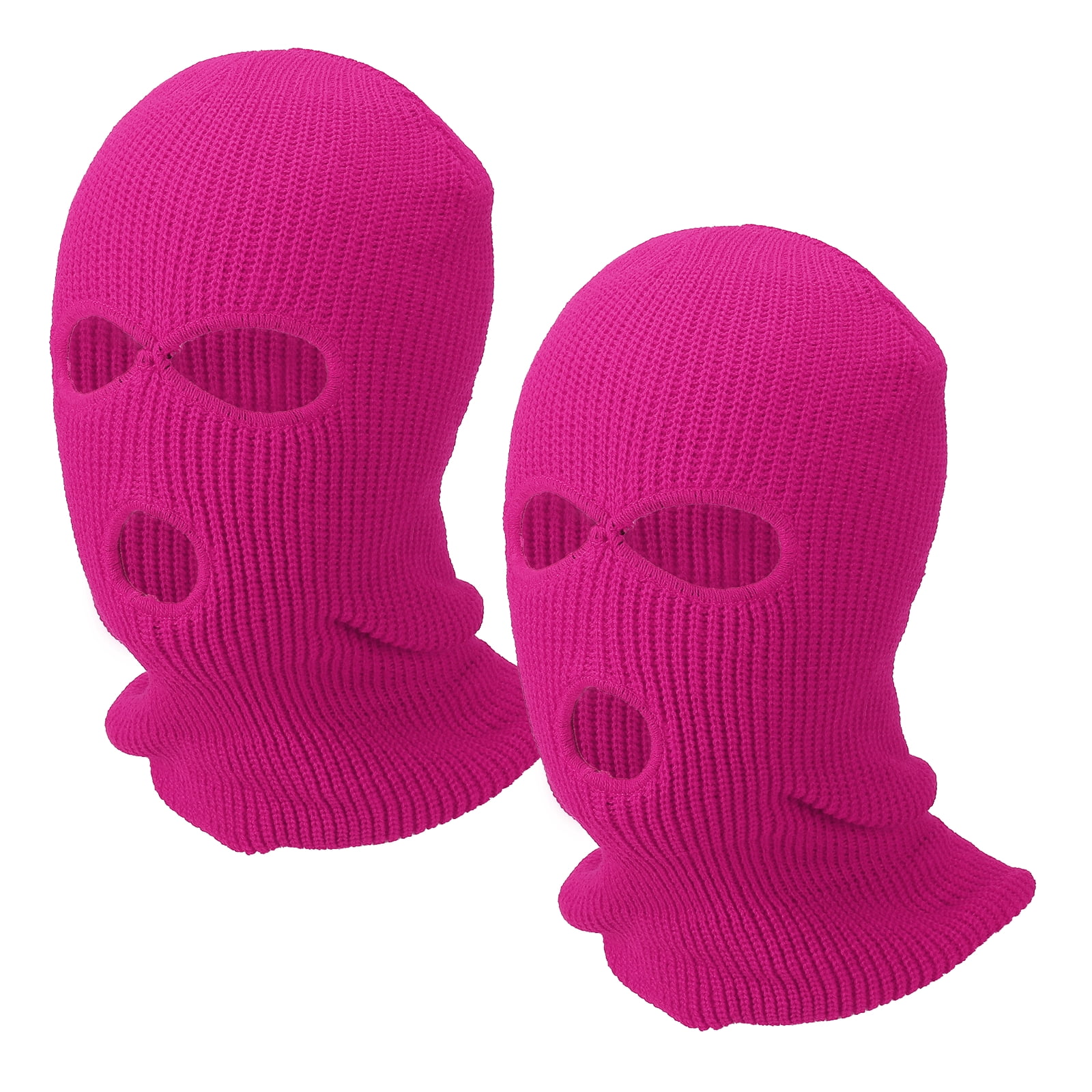 Uxcell 3-Hole Full Face Mask Cover, Ski Mask Knitted Warm Knit Cover Winter Balaclava Face Mask Cap Ski Polyester& 2 Pcs& Rose Red -Fitting for ( Men/Women/Winter Outdoor Sports/Skiing)