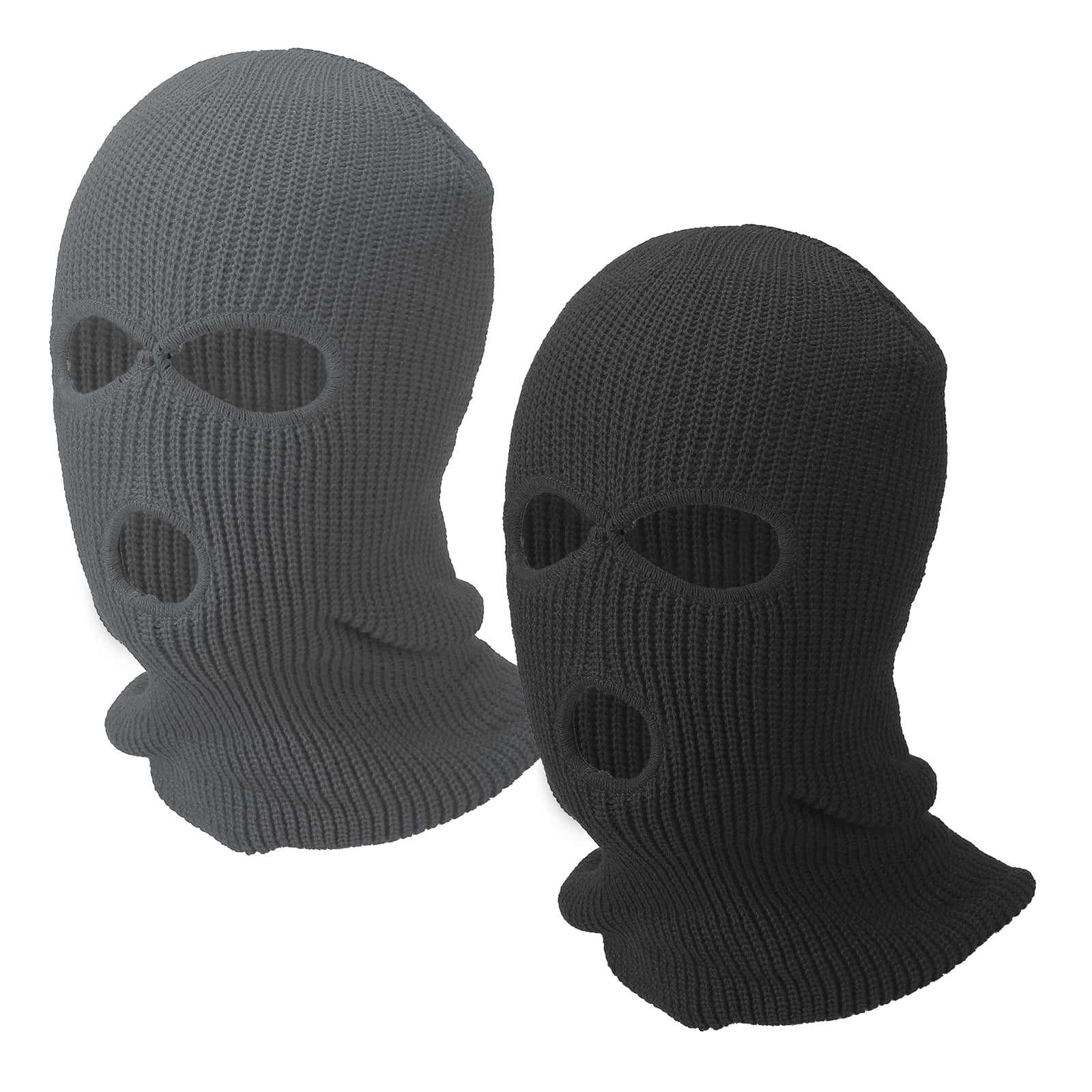 Uxcell 3-Hole Full Face Mask Cover, Ski Mask Knitted Warm Knit Cover Winter Balaclava Face Mask Cap Ski Polyester&2Pcs&Black/Dark Gray-Fitting for(Men/Women/Winter Outdoor Sports/Skiing)